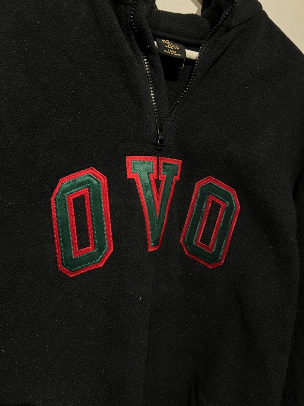 Black OVO Half-Zip Pullover Fleece with Red & Green Letters - Picture 2 of 6
